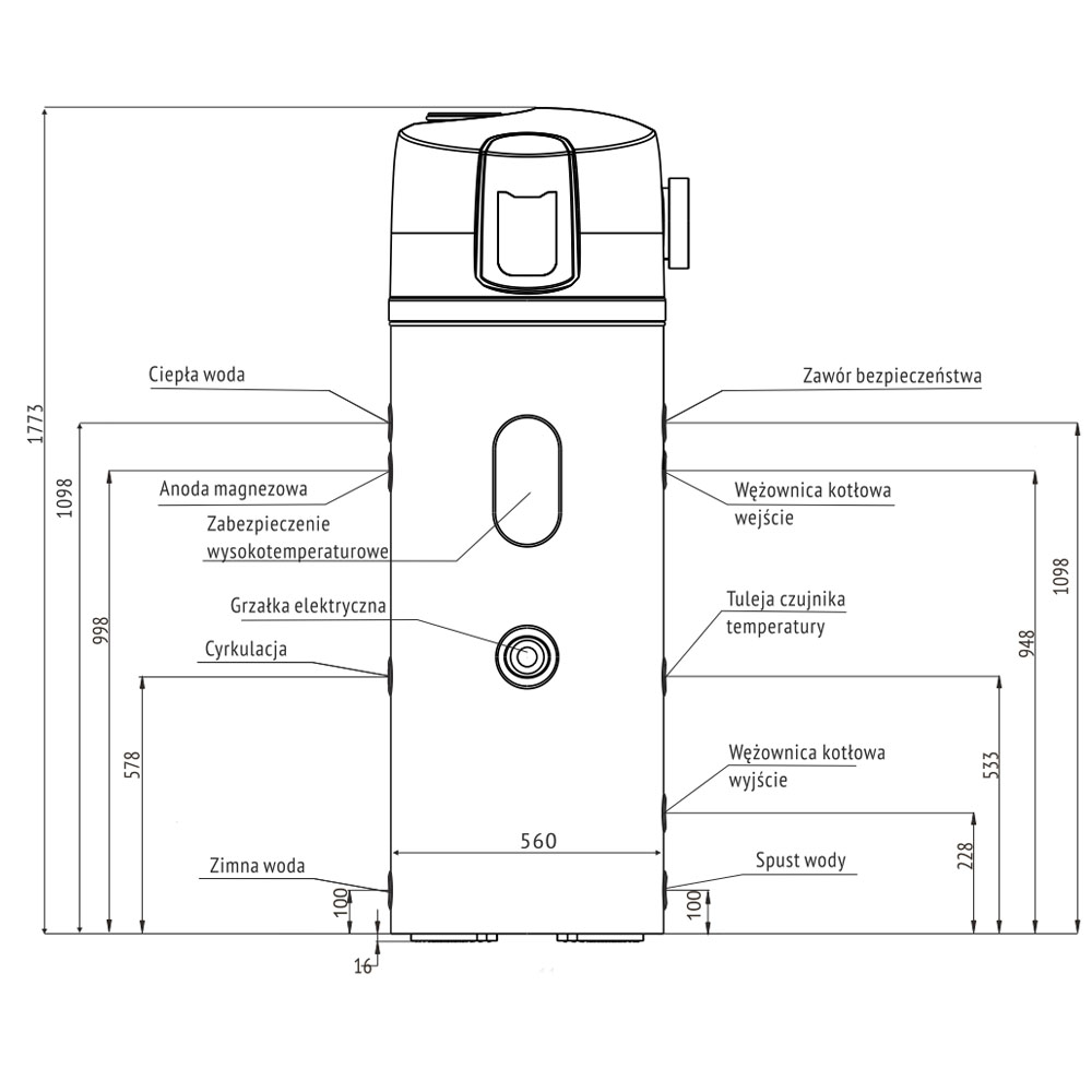 Pompa ciepła CWU EK 200L 1800W wężownica - obrazek 2