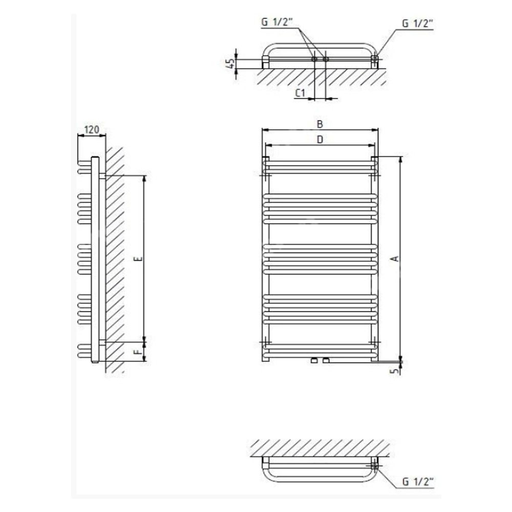 Grzejnik łazienkowy PBDM 740x980mm przyłącze dolne D50mm - obrazek 3